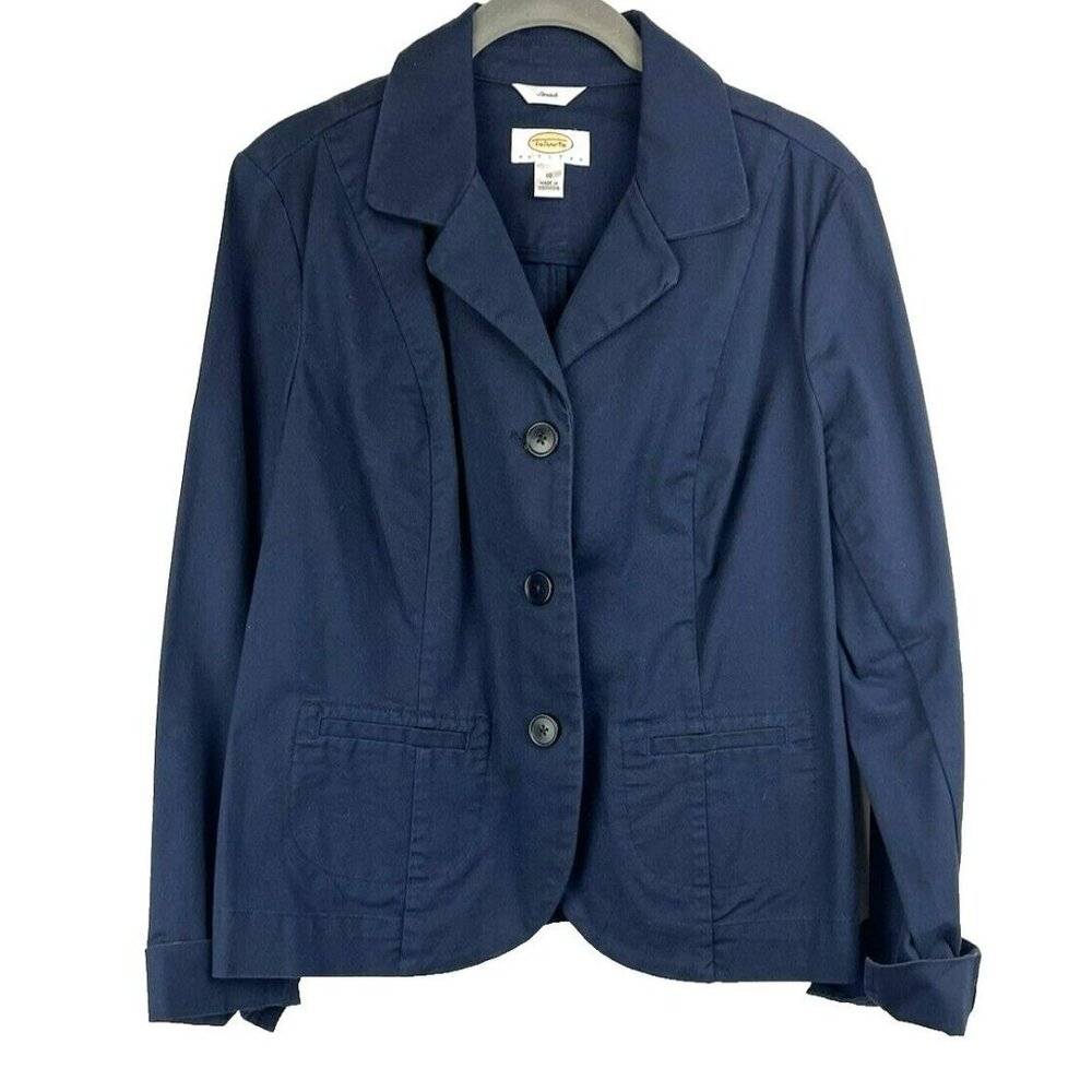 Talbots‎ Women's Blazer Size 10 Jacket Casual Solid Blue Long Sleeve Stretch